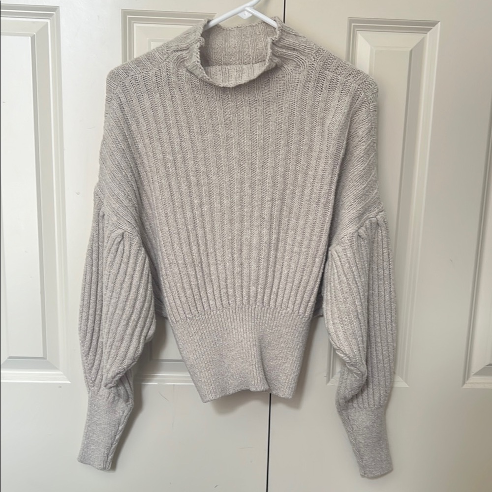 Prologue Cream Cowl Neck Sweater with Ribbed Knit and Balloon Sleeves